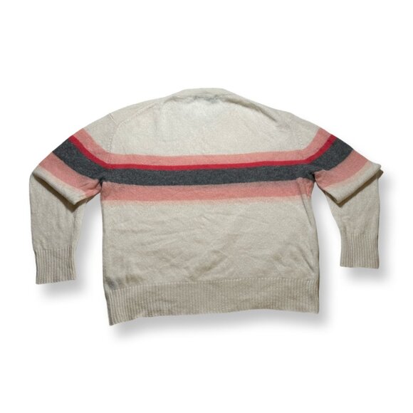 360 Cashmere Sweater Off-White with Pink and Gray Stripe Medium Crewneck - Picture 4 of 8